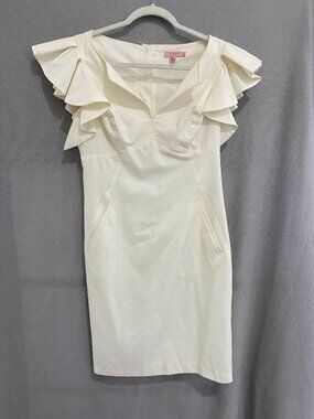Ted Baker London Cream Ruffle Sleeve Sheath Dress Size 3 Ivory Elegant